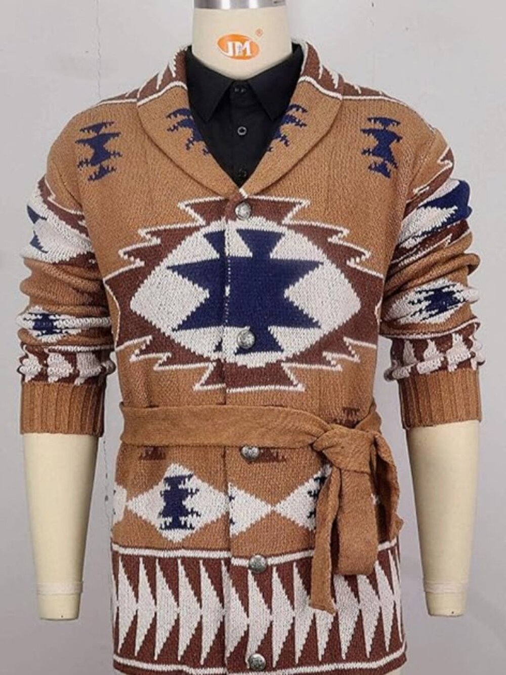 NWOT BSXDIKJU Southwestern Jacquard Belted Shawl Cardigan Sweater - Size X Large - Picture 3 of 4